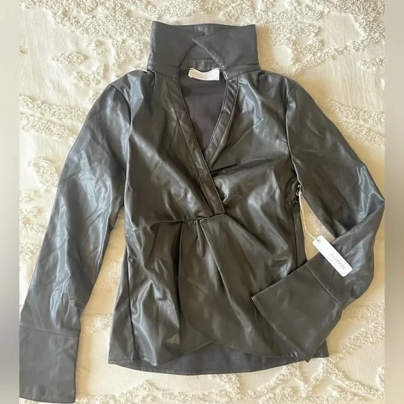 Six/Fifty Tops - Six/Fifty Collared Leather Blouse